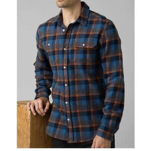 PrAna Flannel Shirt Mens Medium Slim Hatcher Plaid Casual Long Sleeve Button Up